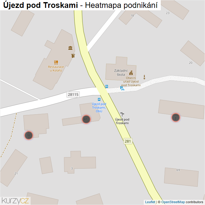 Mapa Újezd pod Troskami - Firmy v obci.