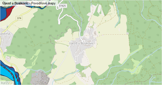 Újezd u Boskovic - záplavové mapy stoleté vody