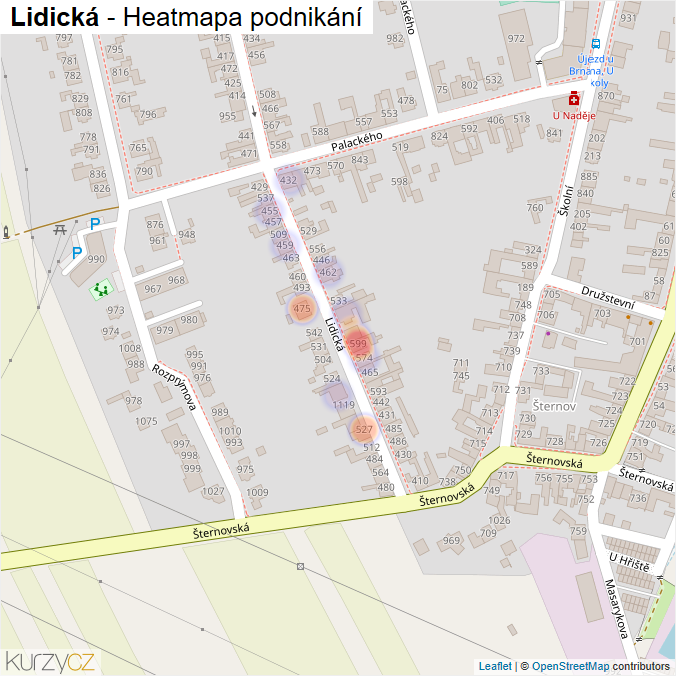 Mapa Lidická - Firmy v ulici.