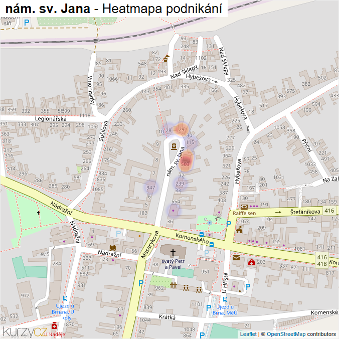 Mapa nám. sv. Jana - Firmy v ulici.