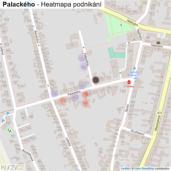 Mapa Palackého - Firmy v ulici.