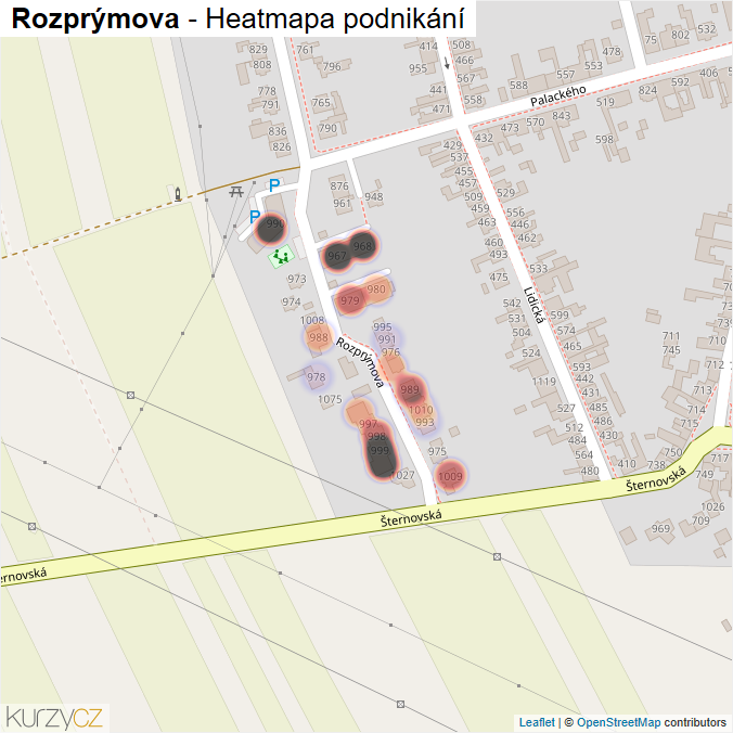 Mapa Rozprýmova - Firmy v ulici.