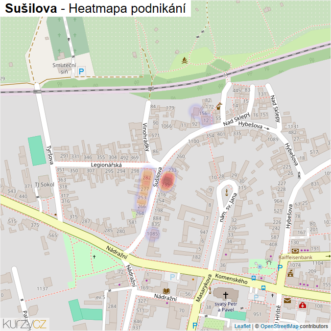 Mapa Sušilova - Firmy v ulici.