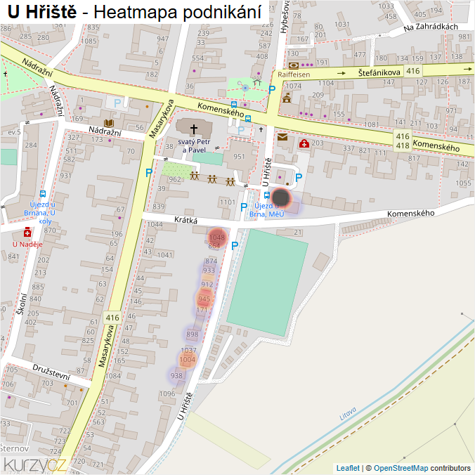 Mapa U Hřiště - Firmy v ulici.