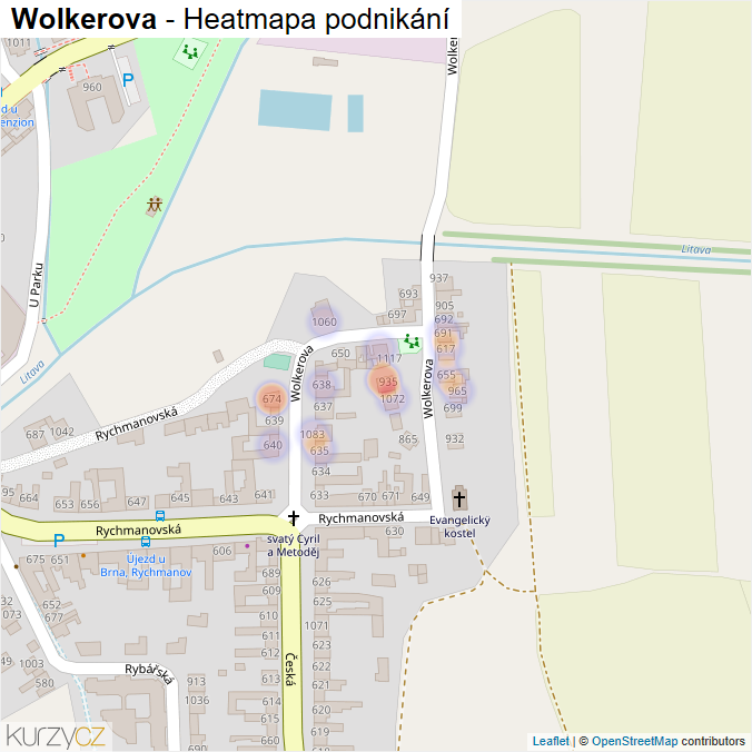 Mapa Wolkerova - Firmy v ulici.