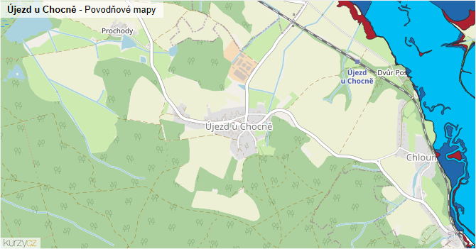 Újezd u Chocně - záplavové mapy stoleté vody