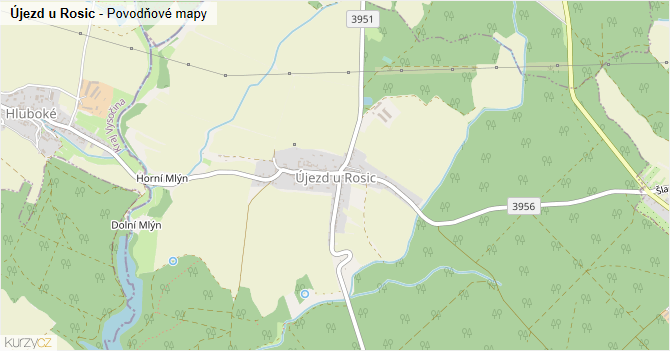 Újezd u Rosic - záplavové mapy stoleté vody