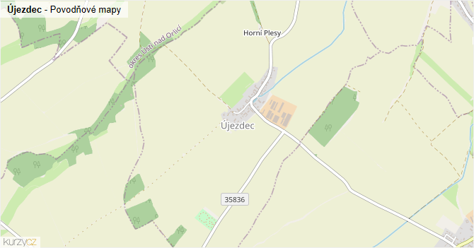 Újezdec - záplavové mapy stoleté vody