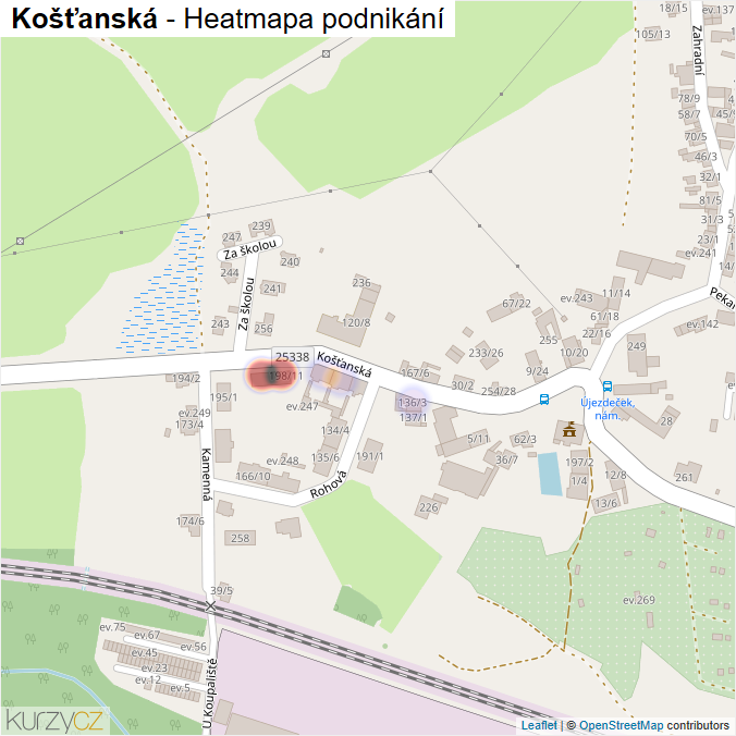 Mapa Košťanská - Firmy v ulici.