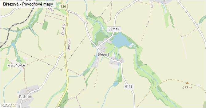 Březová - záplavové mapy stoleté vody