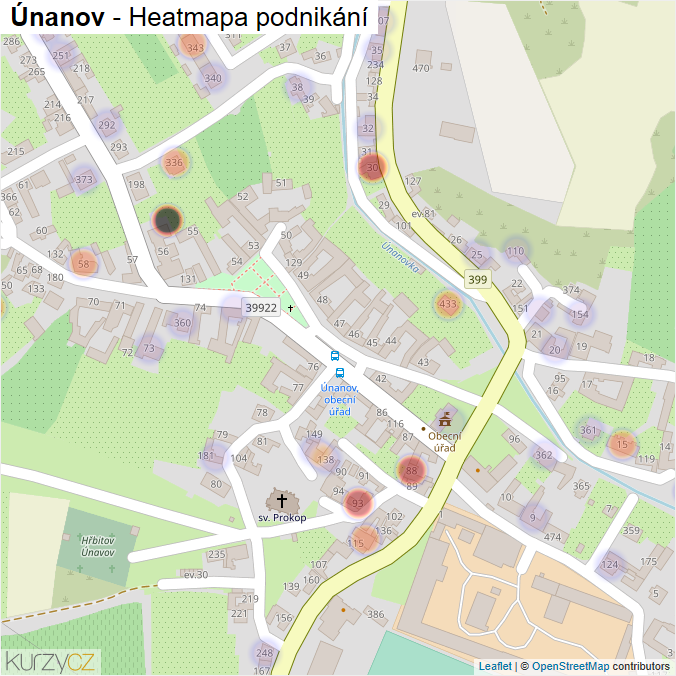 Mapa Únanov - Firmy v části obce.