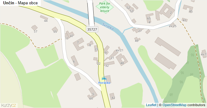 Unčín - mapa obce