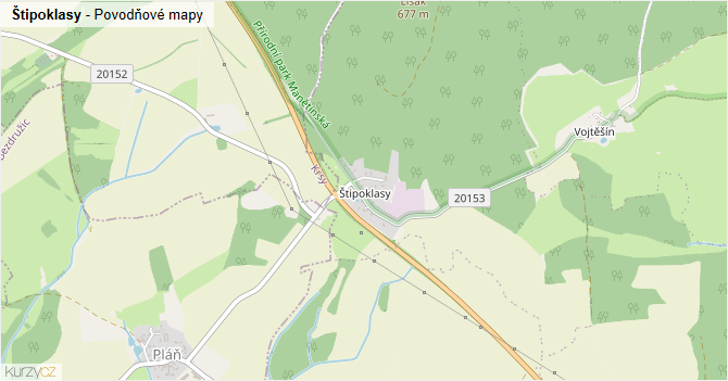 Štipoklasy - záplavové mapy stoleté vody