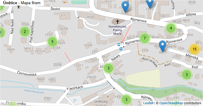Únětice - mapa firem