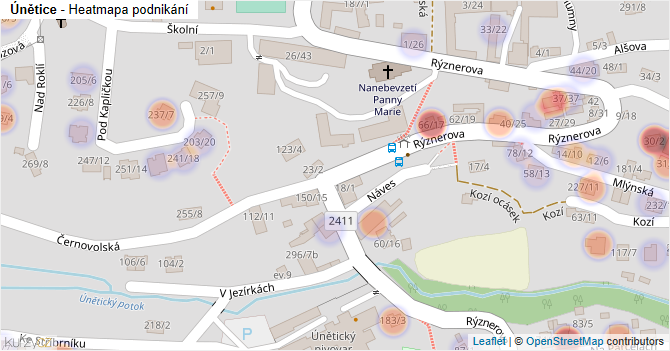 Únětice - mapa podnikání