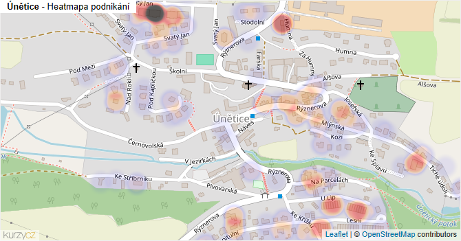 Únětice - mapa podnikání