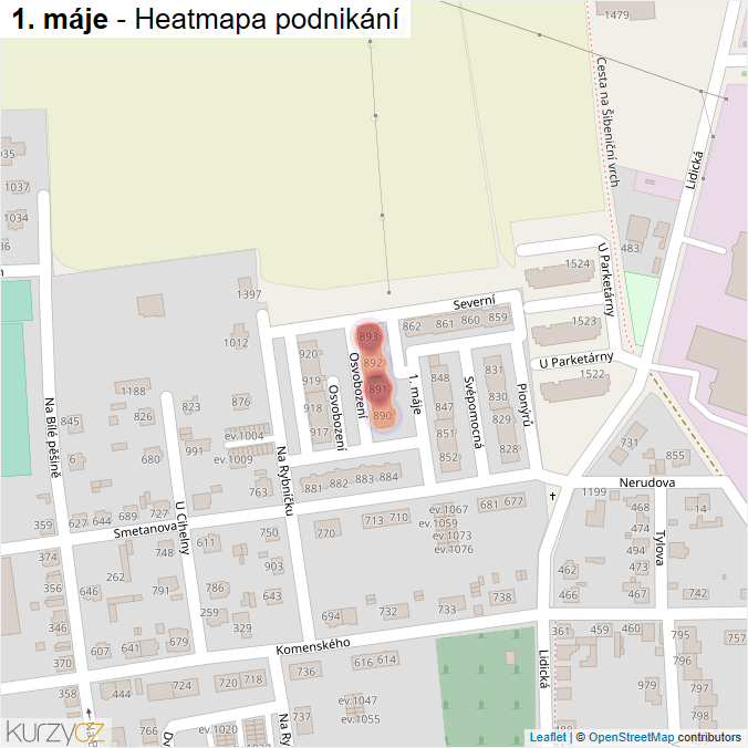 Mapa 1. máje - Firmy v ulici.