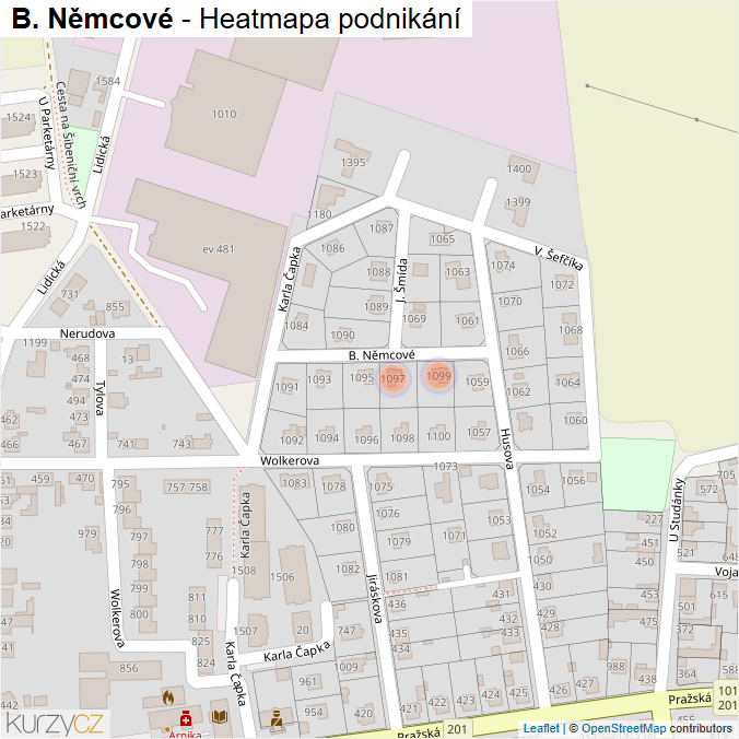 Mapa B. Němcové - Firmy v ulici.