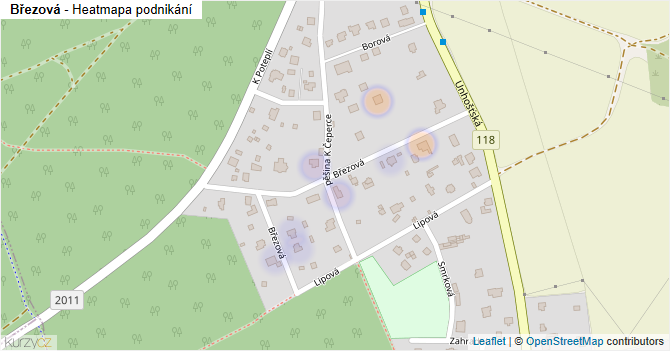Březová - mapa podnikání