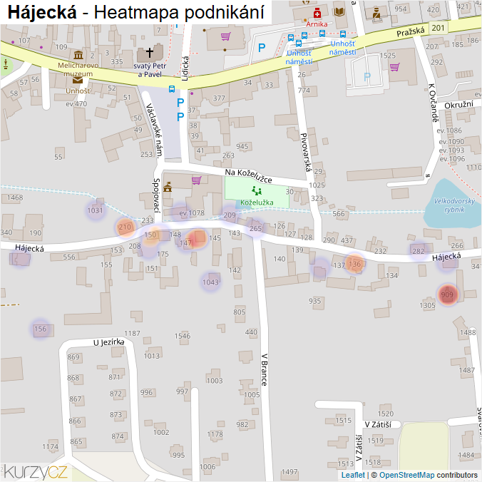 Mapa Hájecká - Firmy v ulici.