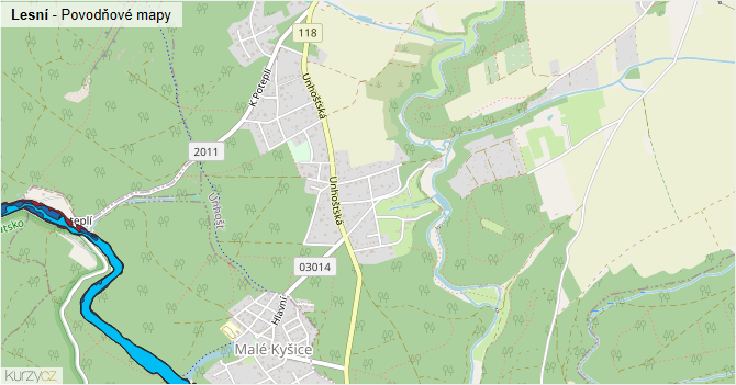Lesní - záplavové mapy stoleté vody