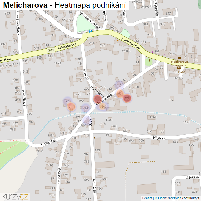 Mapa Melicharova - Firmy v ulici.