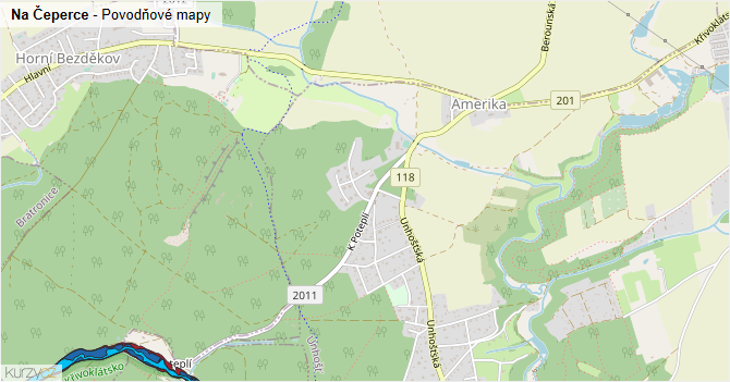 Na Čeperce - záplavové mapy stoleté vody