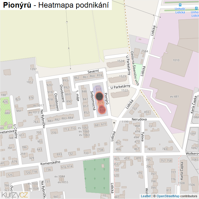 Mapa Pionýrů - Firmy v ulici.