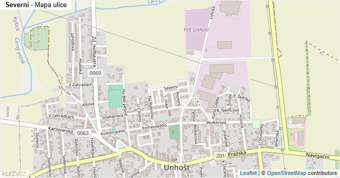 Severní - mapa ulice