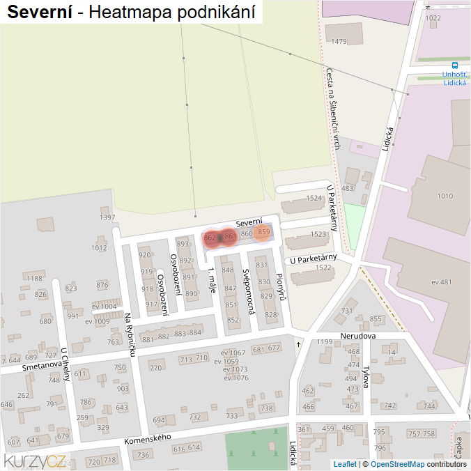 Mapa Severní - Firmy v ulici.