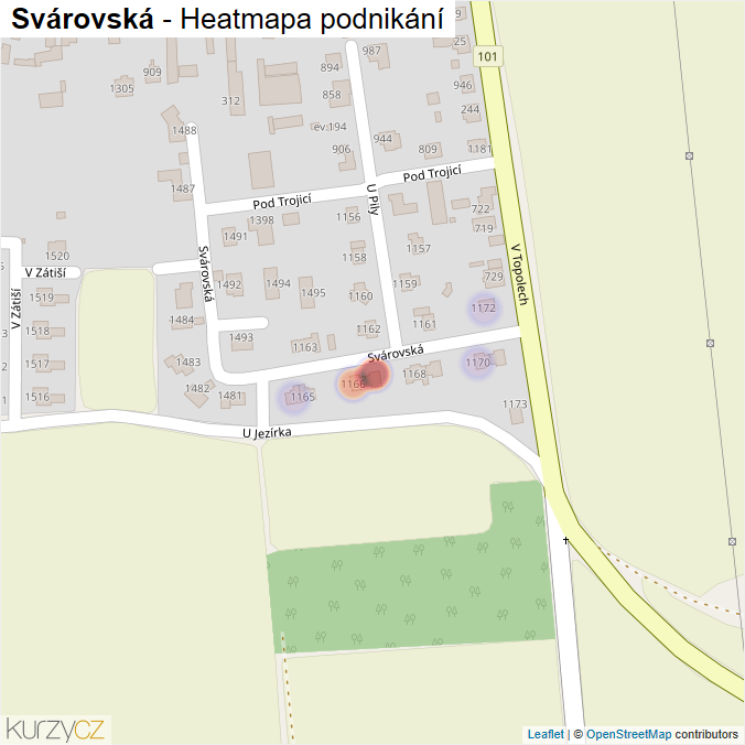 Mapa Svárovská - Firmy v ulici.