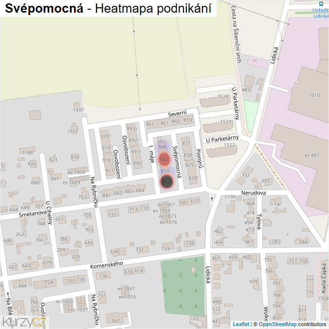 Mapa Svépomocná - Firmy v ulici.