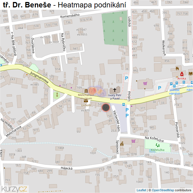 Mapa tř. Dr. Beneše - Firmy v ulici.