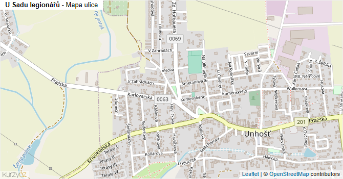 U Sadu legionářů - mapa ulice