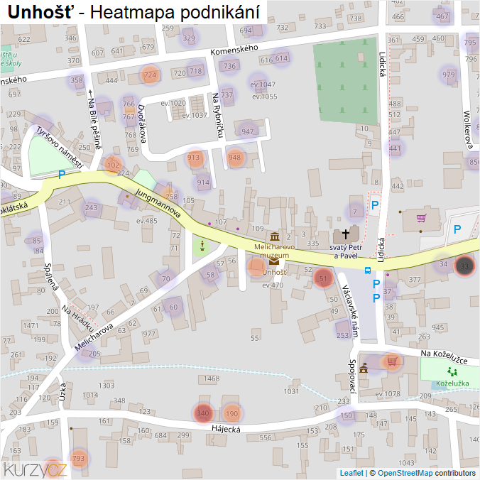 Mapa Unhošť - Firmy v části obce.