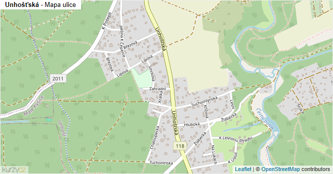 Unhošťská - mapa ulice