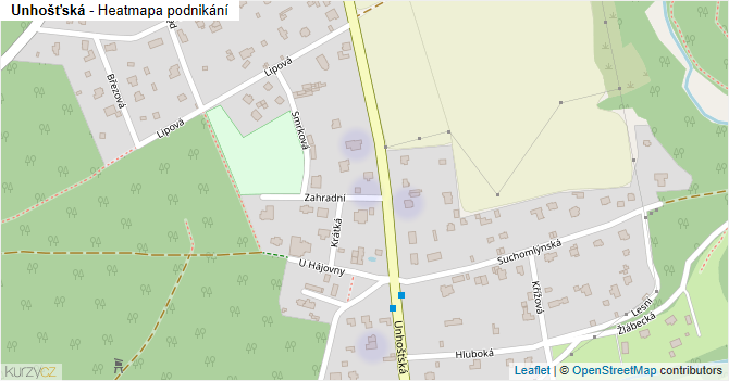 Unhošťská - mapa podnikání