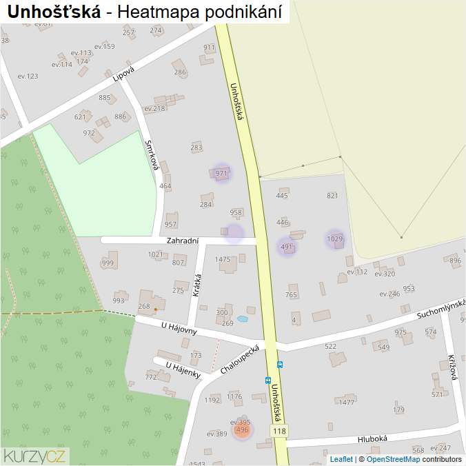 Mapa Unhošťská - Firmy v ulici.