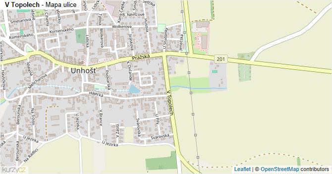 V Topolech - mapa ulice