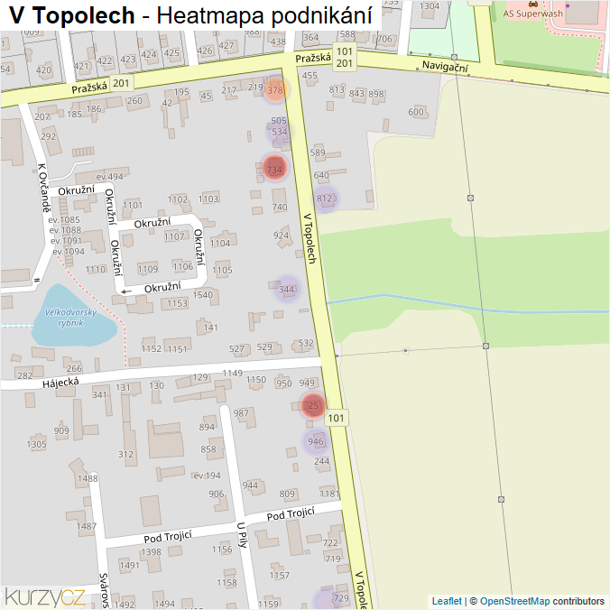 Mapa V Topolech - Firmy v ulici.