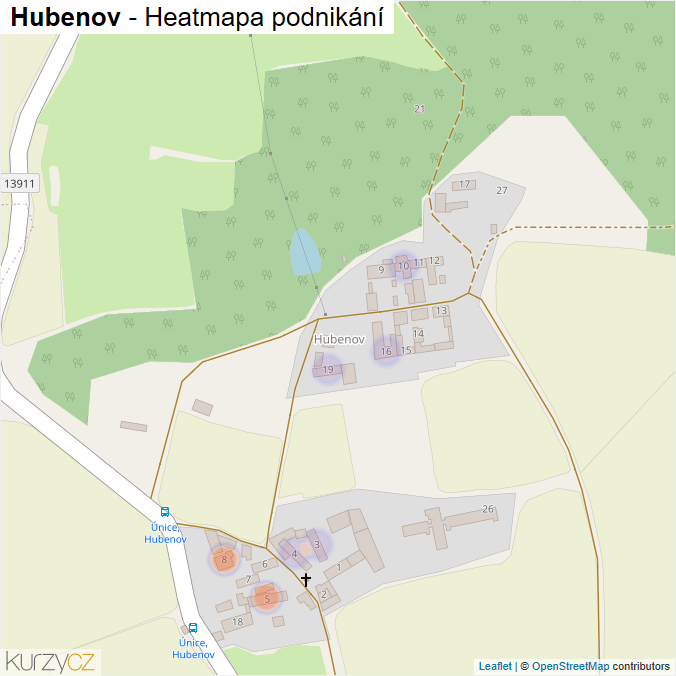 Mapa Hubenov - Firmy v části obce.