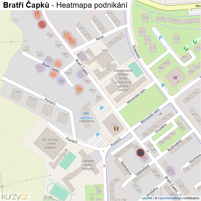 Mapa Bratří Čapků - Firmy v ulici.