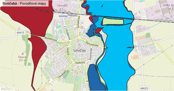 Brníčská - záplavové mapy stoleté vody