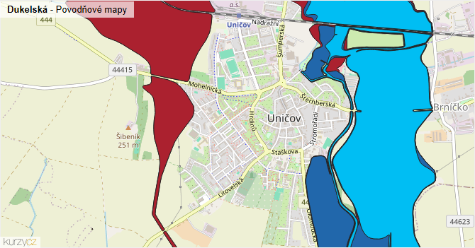 Dukelská - záplavové mapy stoleté vody