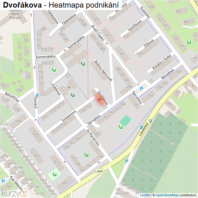 Mapa Dvořákova - Firmy v ulici.