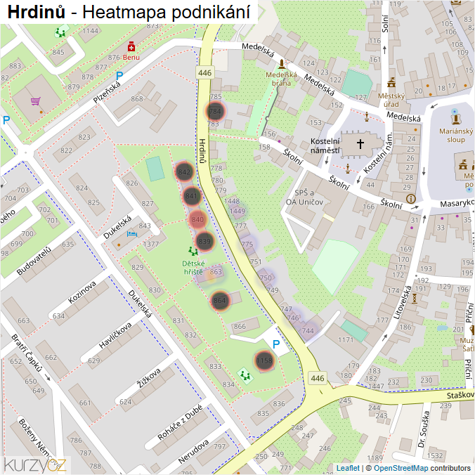 Mapa Hrdinů - Firmy v ulici.