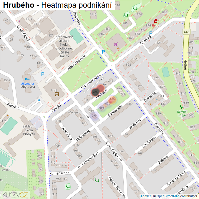 Mapa Hrubého - Firmy v ulici.