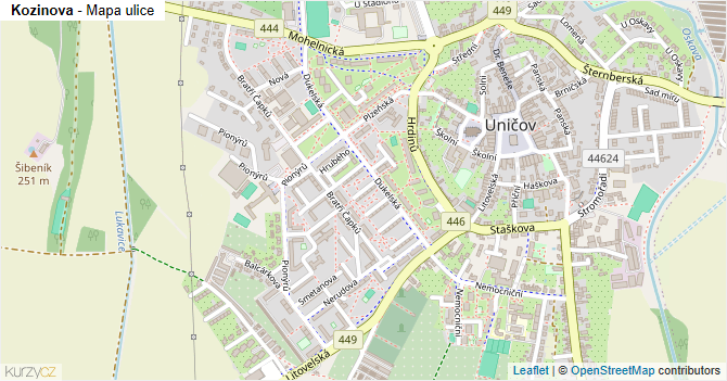 Kozinova - mapa ulice