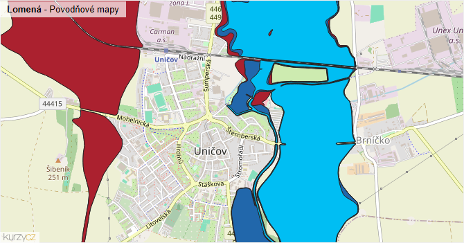 Lomená - záplavové mapy stoleté vody