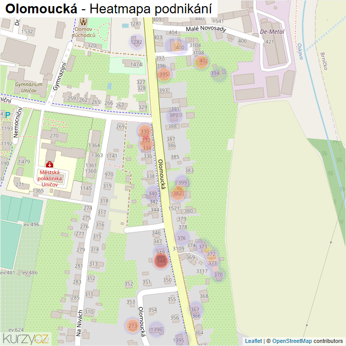 Mapa Olomoucká - Firmy v ulici.